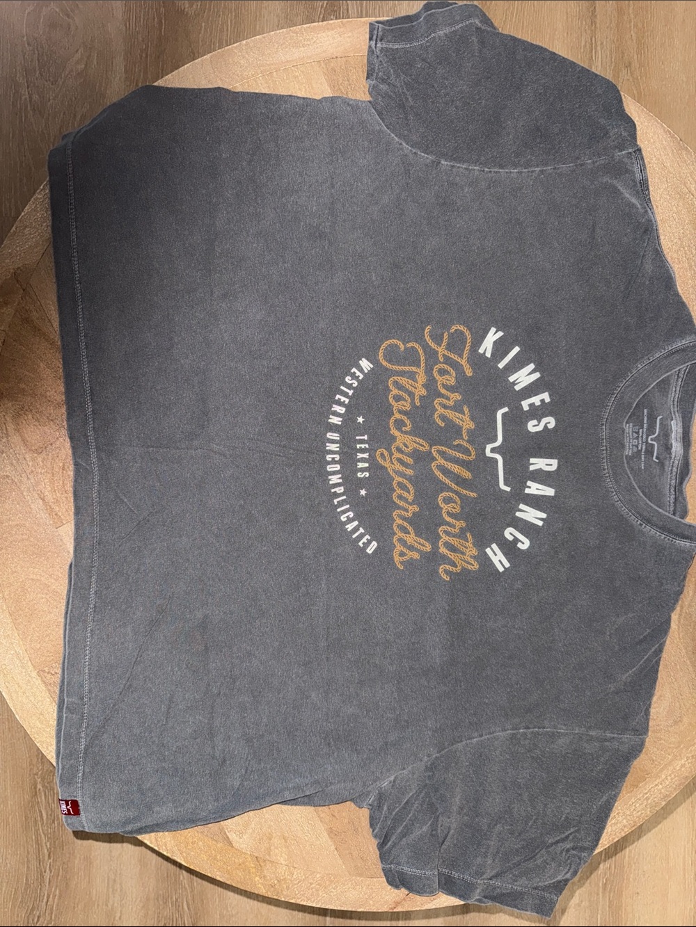 Kimes Ranch Charcoal Fort Worth Stockyards Cropped Graphic Tee with Gold Script